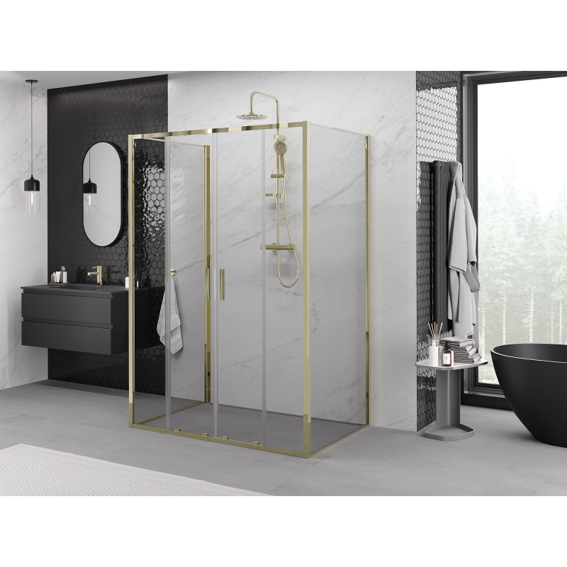Mexen Exo-3S sprchový kout 3-stěnný posuvný 130 x 100 cm, transparentní, zlatý - 8152-130-100-50-00-3S