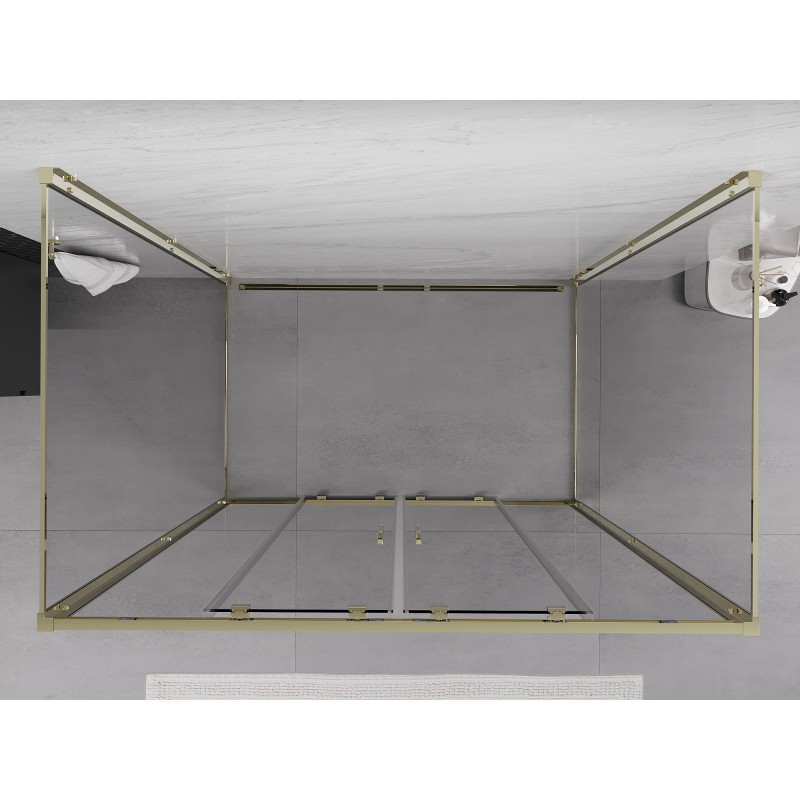 Mexen Exo-3S sprchový kout třístranný posuvný 150 x 100 cm, transparentní, zlatý - 8152-150-100-50-00-3S