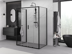Mexen Exo-3S sprchový kout třístěnný posuvný 150 x 70 cm, průhledný, černý - 8152-150-070-70-00-3S