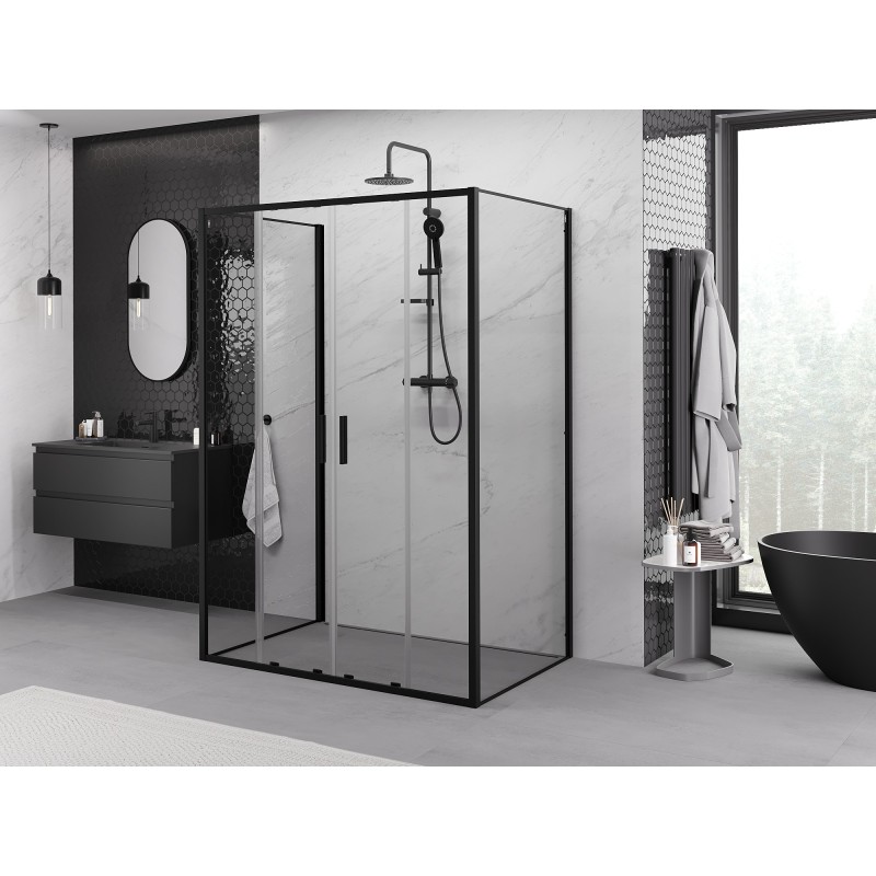 Mexen Exo-3S sprchový kout 3stěnový posuvný 140 x 75 cm, transparentní, černý - 8152-140-075-70-00-3S