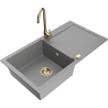 Mexen Leo granitový dřez 1-komorový s odkapávačem a kuchyňskou baterií Telma, šedý - 6501-71-670200-50