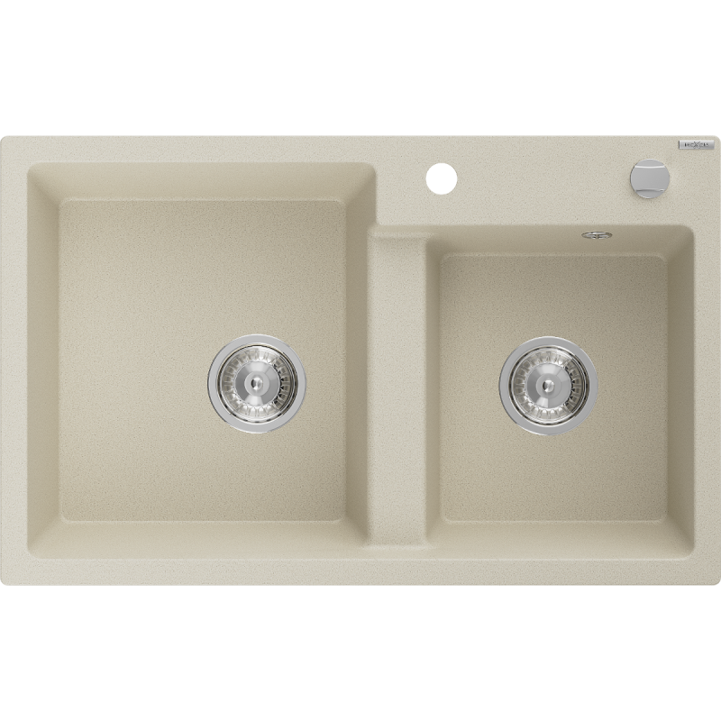 Mexen Tomas granitový dřez 2-komorový 800 x 500 mm, béžový, chromový sifon - 6516802000-69