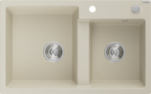 Mexen Tomas granitový dřez 2-komorový 800 x 500 mm, béžový, chromový sifon - 6516802000-69
