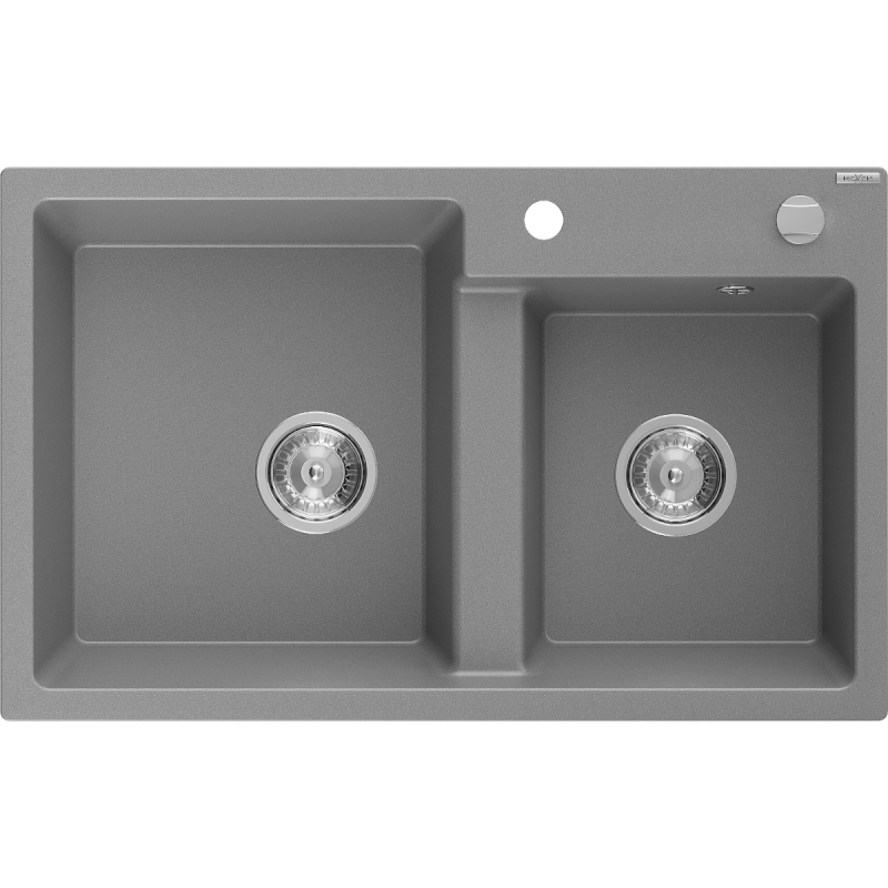 Mexen Tomas granitový dřez 2-komorový 800 x 500 mm, šedý, chromový sifon - 6516802000-71