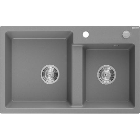 Mexen Tomas granitový dřez 2-komorový 800 x 500 mm, šedý, chromový sifon - 6516802000-71
