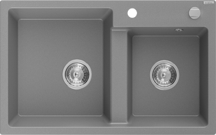 Mexen Tomas granitový dřez 2-komorový 800 x 500 mm, šedý, chromový sifon - 6516802000-71