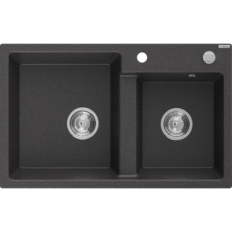 Mexen Tomas žulový dřez 2-komorový 800 x 500 mm, černý s tečkováním, chromový sifon - 6516802000-76