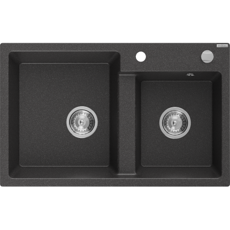 Mexen Tomas žulový dřez 2-komorový 800 x 500 mm, černý s tečkováním, chromový sifon - 6516802000-76