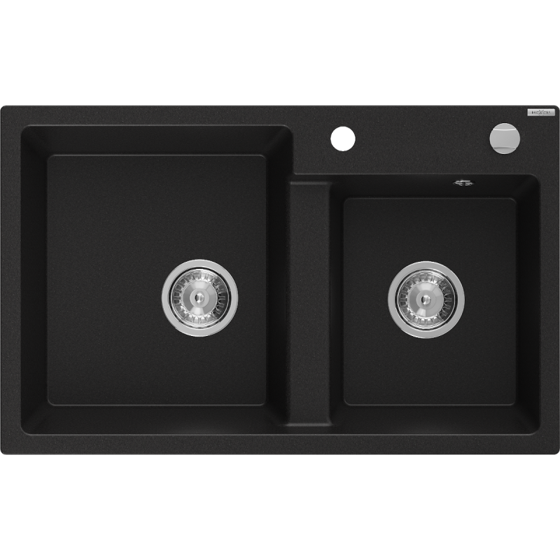 Mexen Tomas dřez žulový 2-komorový 800 x 500 mm, černý, sifon chrom - 6516802000-77