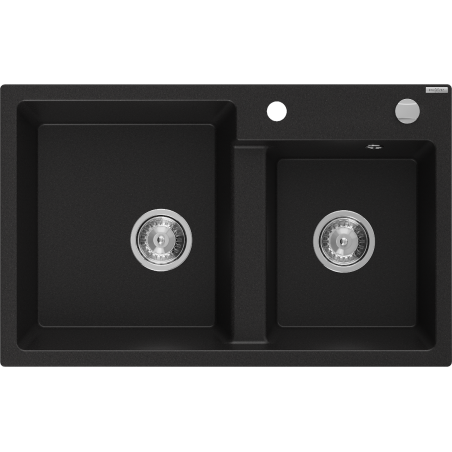 Mexen Tomas dřez žulový 2-komorový 800 x 500 mm, černý, sifon chrom - 6516802000-77