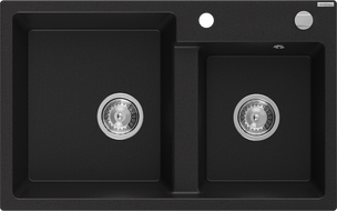 Mexen Tomas dřez žulový 2-komorový 800 x 500 mm, černý, sifon chrom - 6516802000-77