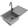 Mexen Leo granitový dřez 1-komorový s odkapávačem a kuchyňskou baterií Telma, šedý - 6501-71-670200-70-B