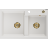 Mexen Tomas žulový dřez 2 komorový 800 x 500 mm, bílý, zlatý sifon - 6516802000-20-G
