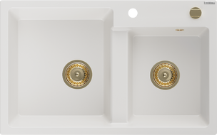 Mexen Tomas žulový dřez 2 komorový 800 x 500 mm, bílý, zlatý sifon - 6516802000-20-G