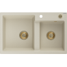 Mexen Tomas žulový dřez s 2 komorami, 800 x 500 mm, béžový, zlatý sifon - 6516802000-69-G