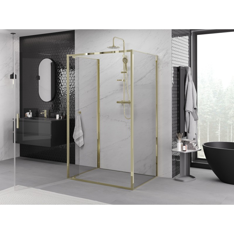 Mexen Exo-3S sprchový kout 3-stěnný otočný 100 x 75 cm, průhledný, zlatý - 8181-100-075-50-00-3S