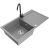 Mexen Leo granitový dřez 1-komorový s odkapávačem a kuchyňskou baterií Telma, šedý - 6501-71-670200-70