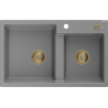 Mexen Tomas žulový dřez 2-komorový 800 x 500 mm, šedý, sifon zlatý - 6516802000-71-G