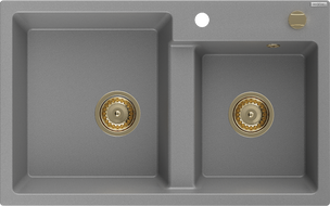 Mexen Tomas žulový dřez 2-komorový 800 x 500 mm, šedý, sifon zlatý - 6516802000-71-G