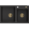Mexen Tomas granitový dřez 2-komorový 800 x 500 mm, černý/stříbrný metalik, sifon zlatý - 6516802000-73-G