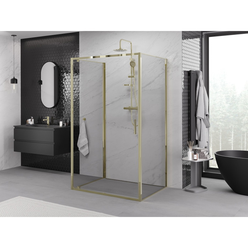 Mexen Exo-BR 3S sprchový kout 3stranný, sklopný 90 x 95 cm, průhledný, zlatý - 8181-090-095-50-00-3S