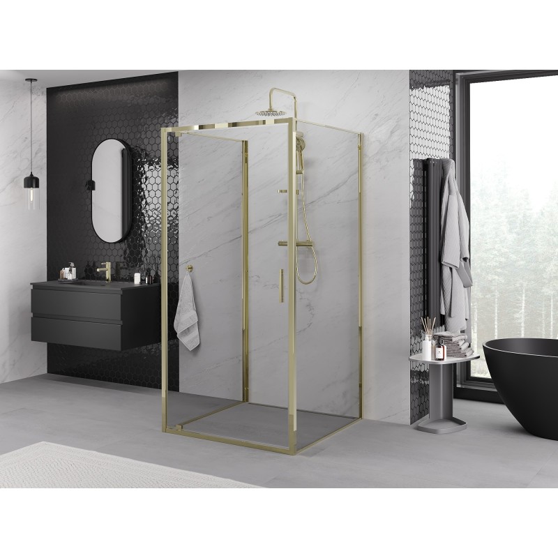 Mexen Exo-3S sprchový kout 3-stěnný otevírací 95 x 95 cm, transparentní, zlatý - 8181-095-095-50-00-3S