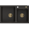 Mexen Tomas dvoukomorový granitový dřez 800 x 500 mm, černý/zlatý metalik, sifon zlatý - 6516802000-75-G