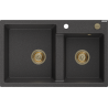 Mexen Tomas granitový dřez 2-komorový 800 x 500 mm, černý tečkovaný, zlatý sifon - 6516802000-76-G
