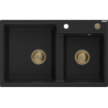Mexen Tomas granitový dřez 2-komorový 800 x 500 mm, černý, sifon zlatý - 6516802000-77-G