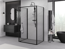 Mexen Exo-3S sprchový kout 3stranný, otočný 100 x 95 cm, transparentní, černý - 8181-100-095-70-00-3S