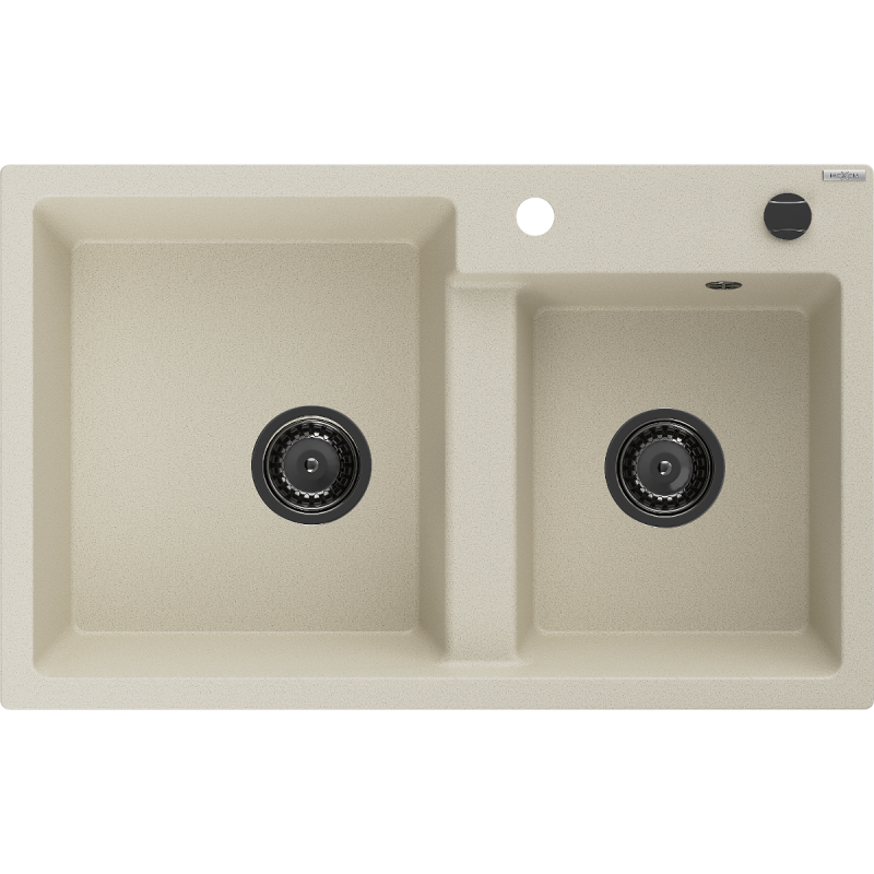 Mexen Tomas granitový dřez s 2 komorami 800 x 500 mm, béžový, černý sifon - 6516802000-69-B