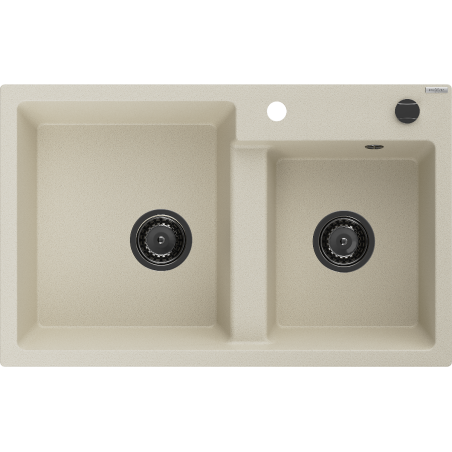 Mexen Tomas granitový dřez s 2 komorami 800 x 500 mm, béžový, černý sifon - 6516802000-69-B