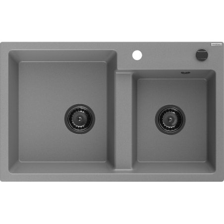 Mexen Tomas žulový kuchyňský dřez s 2 komorami 800 x 500 mm, šedý, černý sifon - 6516802000-71-B