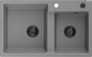 Mexen Tomas žulový kuchyňský dřez s 2 komorami 800 x 500 mm, šedý, černý sifon - 6516802000-71-B