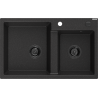 Mexen Tomas žulový dřez dvoukomorový 800 x 500 mm, černý/stříbrný metalík, černý sifon - 6516802000-73-B