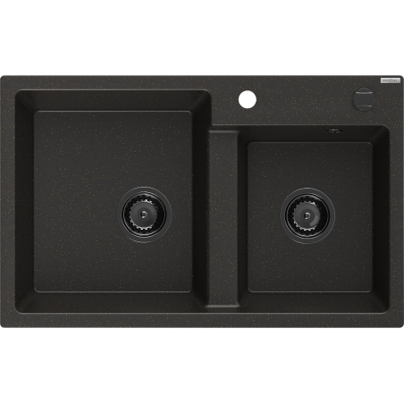 Mexen Tomas žulový dřez 2-komorový 800 x 500 mm, černý/zlatý metalik, černý sifon - 6516802000-75-B