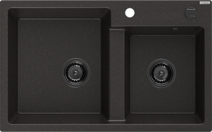 Mexen Tomas žulový dřez 2-komorový 800 x 500 mm, černý/zlatý metalik, černý sifon - 6516802000-75-B