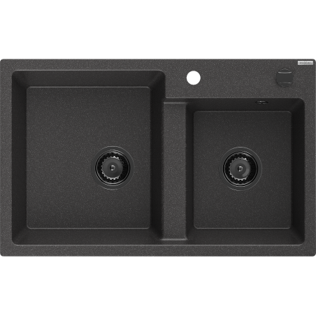 Mexen Tomas žulový dřez 2-komorový 800 x 500 mm, černý tečkovaný, černý sifon - 6516802000-76-B