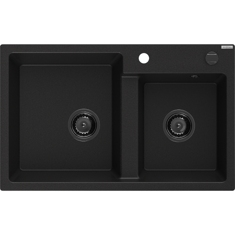 Mexen Tomas dřez granitový 2-komorový 800 x 500 mm, černý, sifon černý - 6516802000-77-B