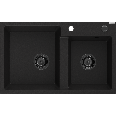 Mexen Tomas dřez granitový 2-komorový 800 x 500 mm, černý, sifon černý - 6516802000-77-B