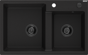Mexen Tomas dřez granitový 2-komorový 800 x 500 mm, černý, sifon černý - 6516802000-77-B