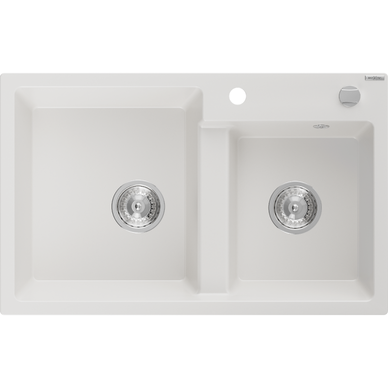 Mexen Tomas dřez žulový 2komorový 800 x 500 mm, bílý, sifon chrom - 6516802000-20