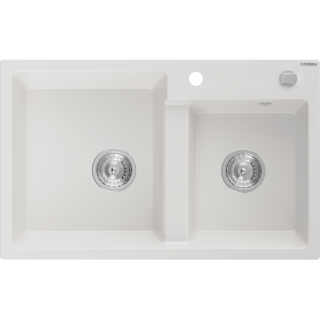 Mexen Tomas dřez žulový 2komorový 800 x 500 mm, bílý, sifon chrom - 6516802000-20