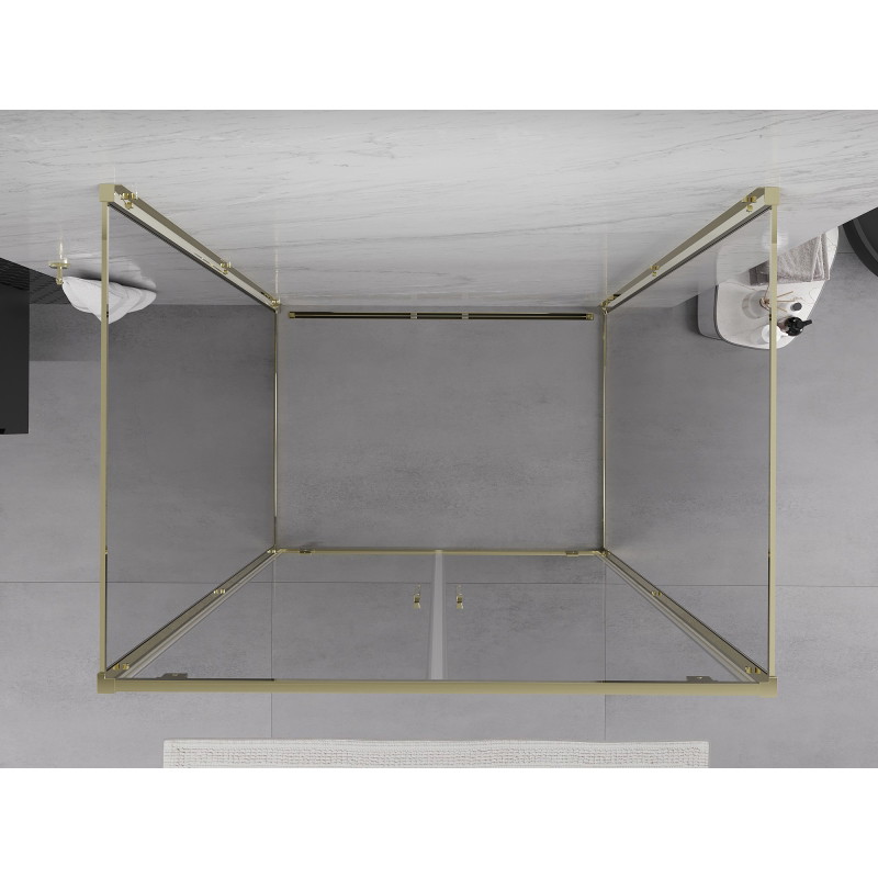 Mexen Exo-BR Duo 3S sprchový kout 3-stěnný otočný 90 x 110 cm, transparentní, zlatý - 8182-090-110-50-00-3S