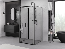 Mexen Exo-3S sprchový kout 3stranný otočný 80 x 80 cm, transparentní, černý - 8182-080-080-70-00-3S