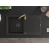 Mexen Leo granitový dřez 1-komorový s odkapávačem a kuchyňskou baterií Telma, černý/zlatý metalik - 6501-75-670200-50-B