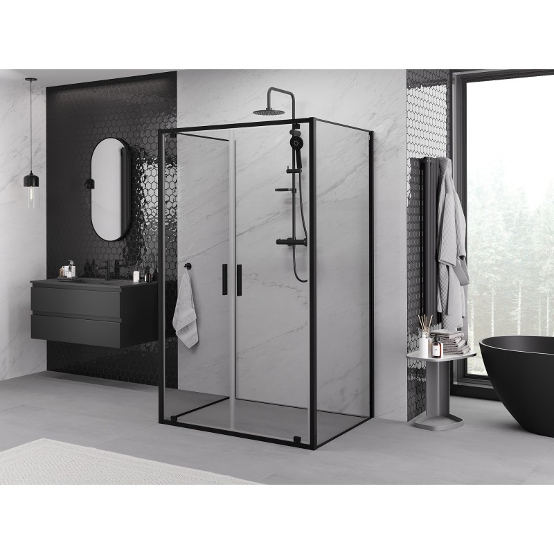 Mexen Exo-3S sprchový kout 3-stěnný otevírací 80 x 120 cm, transparentní, černý - 8182-080-120-70-00-3S