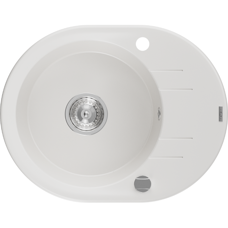 Mexen Kevin granitový dřez 1-komorový s odkapávačem 586 x 458 mm, bílý, sifon chrom - 6517581005-20