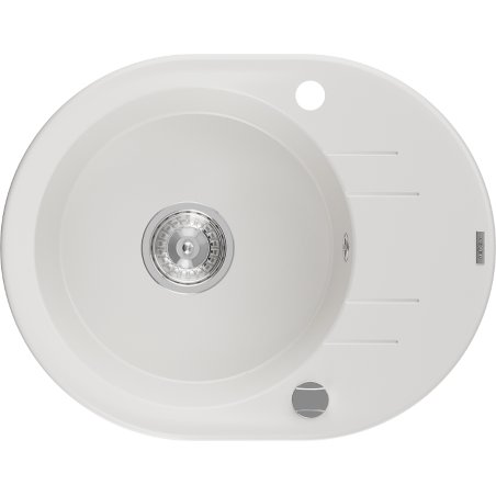 Mexen Kevin granitový dřez 1-komorový s odkapávačem 586 x 458 mm, bílý, sifon chrom - 6517581005-20