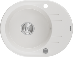 Mexen Kevin granitový dřez 1-komorový s odkapávačem 586 x 458 mm, bílý, sifon chrom - 6517581005-20